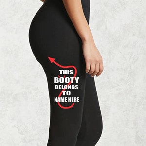 This BOOTY Belongs To NAME Leggings Black Pant Workout Yoga  Devil Funny Butt Girlfriend Wife Christmas Wedding Gift Custom Side Text