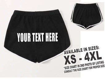 SHORT BOOTY PERSONNALISÉ Noir rétro bordure blanche Salle de sport coquine confortable Imprimé personnalisé Nom personnalisé Logo Équipe Société Groupe Envoyez votre texte en vrac ici