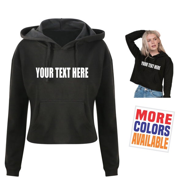 CUSTOM CROP HOODIE Pullover Hooded Long Sleeve Sweatshirt Pocket Personalized Customized Your Text Here Print Logo Team Group Gift Bulk