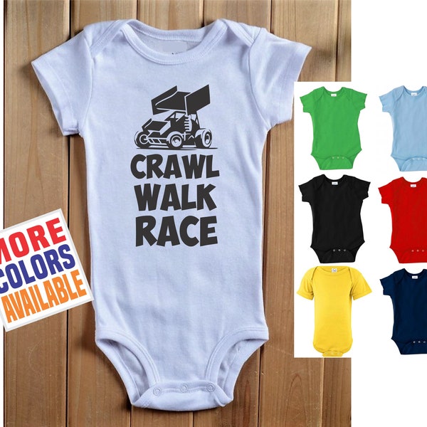 Crawl Walk Race Baby ONESIES ® One Piece Shirt Tee Bodysuit Creeper Micro Sprint Car Racing Circle Dirt Track Racer Shower Gift Boy Girl Kid