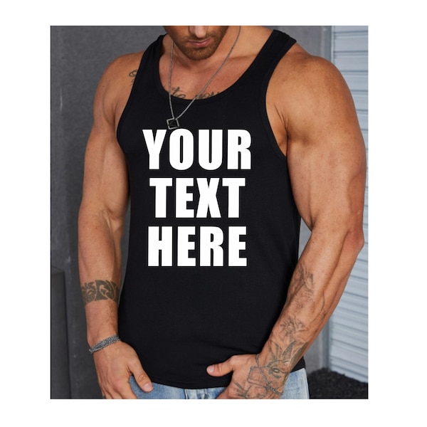 CUSTOM TEXT TANK Top Men's Racerback Gym Workout Beach Summer Muscle Shirt Top Your Printing Design Logo Print Bulk Team Group Bachelor Hot