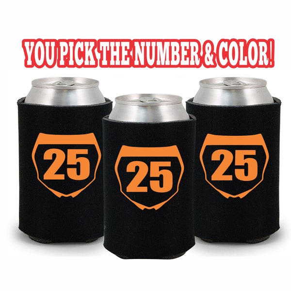 3x MOTOCROSS NUMBER PLATE Drink Cooler Custom Personalized Front Graphics Dirt Bike Motorcycle Mx Flat Track Insulated Beer Soda Can Cover