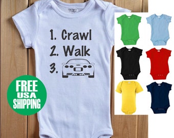 Crawl Walk C5 Baby ONESIES ® One Piece Shirt Tee Bodysuit Creeper Corvette Car Fan Art Racing Auto Future Racer Shower Gift Dad Mom Boy Girl