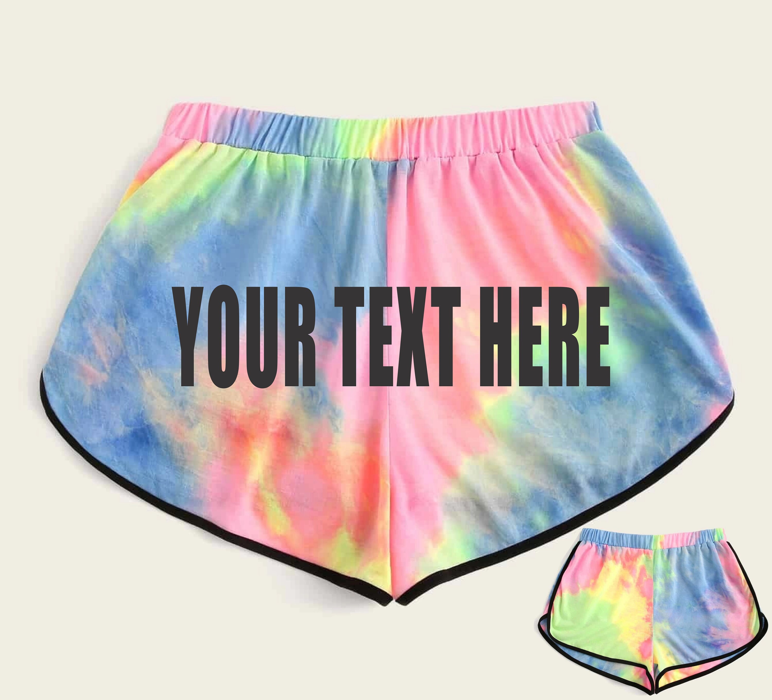 YOUR TEXT HERE Tie Dye Shorts Gym Work Out Retro Booty Cheeky Etsy