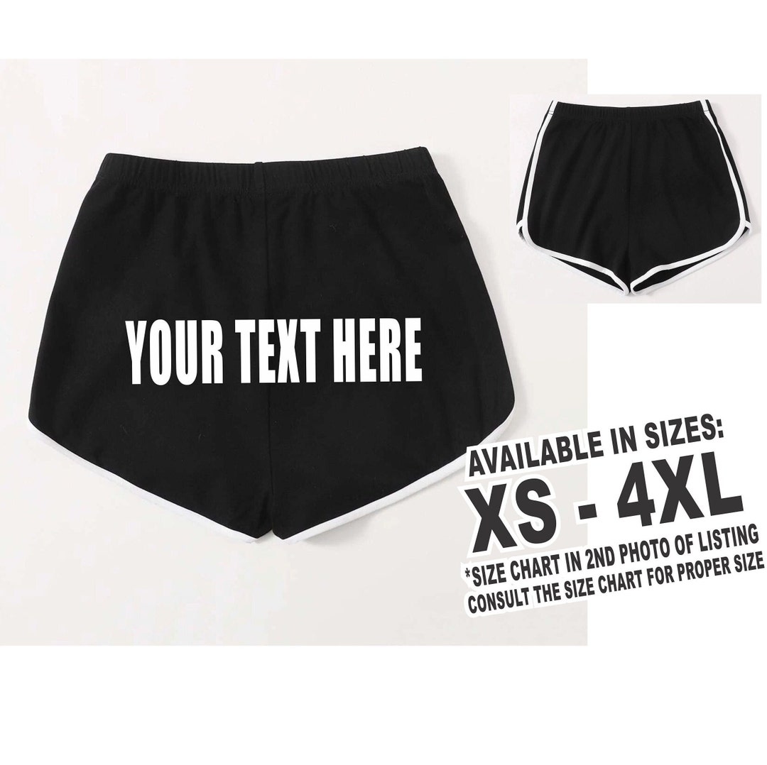CUSTOM BOOTY SHORTS Black Retro White Trim Cheeky Gym Comfy Printed ...