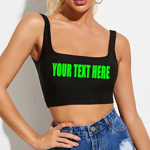 YOUR TEXT HERE Crop Tank Top Shirt Women's Girls Custom Printed Personalized Words Cute College Game Day Party Gift Team Group Bulk Order image 7
