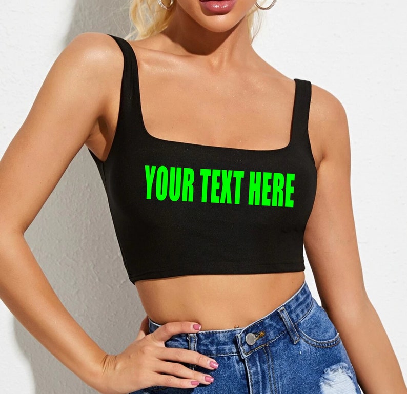 YOUR TEXT HERE Crop Tank Top Shirt Women's Girls Custom Printed Personalized Words Cute College Game Day Party Gift Team Group Bulk Order image 7