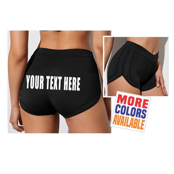 Size XL CUSTOM TEXT Booty Shorts Dolphin Active Black Gym Work Out Retro  Stretchy Cheeky Your Words Here Printed Personalized Customized 