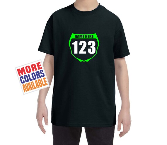 MOTOCROSS NUMBER PLATE Youth T Shirt Tee Children's Kid Boys Girls Birthday Gift Front Name Mx Racing Custom Jersey Dirt Bike Atv Quad Racer