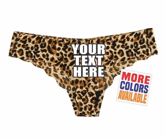 YOUR TEXT HERE Leopard Thong Panties Underwear Butt Ass  Booty Wap Custom Personalized Print Logo Wife Gift Wedding Anniversary Lingerie