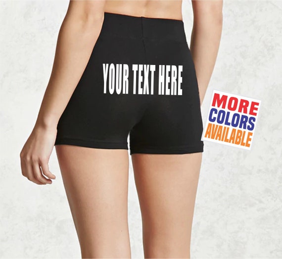 YOUR TEXT HERE Cheeky Booty Shorts Ass Women's Ladies Promo Model Thong  Logo White Trim Personalized Custom Print Customized Font 