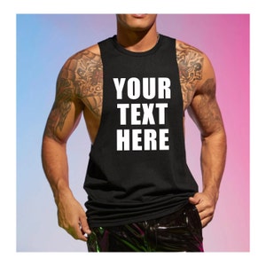 CUSTOM TEXT SLEEVELESS Tank Top Cut Off Sleeve Men's Gym Workout Beach Summer Muscle Shirt Your Printing Design Logo Print Bulk Team Group