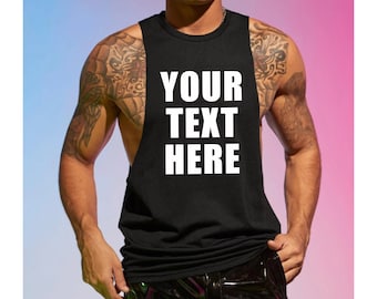 CUSTOM TEXT SLEEVELESS Tank Top Cut Off Sleeve Men's Gym Workout Beach Summer Muscle Shirt Your Printing Design Logo Print Bulk Team Group