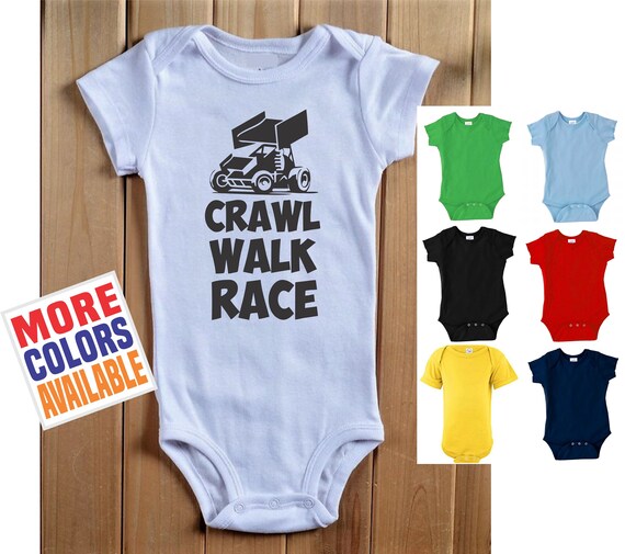 Crawl Walk Race Baby ONESIES ® One Piece Shirt Tee Bodysuit Creeper Micro Sprint Car Racing Circle Dirt Track Racer Shower Gift Boy Girl Kid