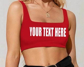 YOUR TEXT HERE Crop Tank Top Shirt Women's Girls Custom 