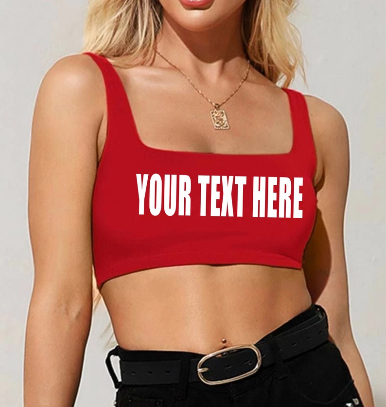 YOUR TEXT HERE Crop Tank Top Shirt Women's Girls Custom Printed Personalized Words Cute College Game Day Party Gift Team Group Bulk Order image 6