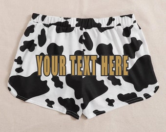 YOUR TEXT HERE Cow Print Lounge Shorts Pj Pajama Dolphin Booty