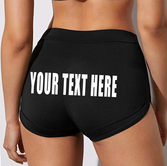 Size XL CUSTOM TEXT Booty Shorts Dolphin Active Black Gym Work Out