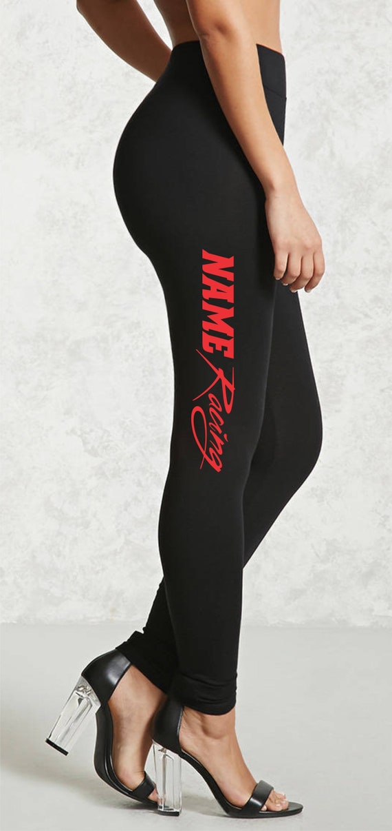 CUSTOM RACING LEGGINGS Black Pants Workout Yoga Side Team Pit Crew