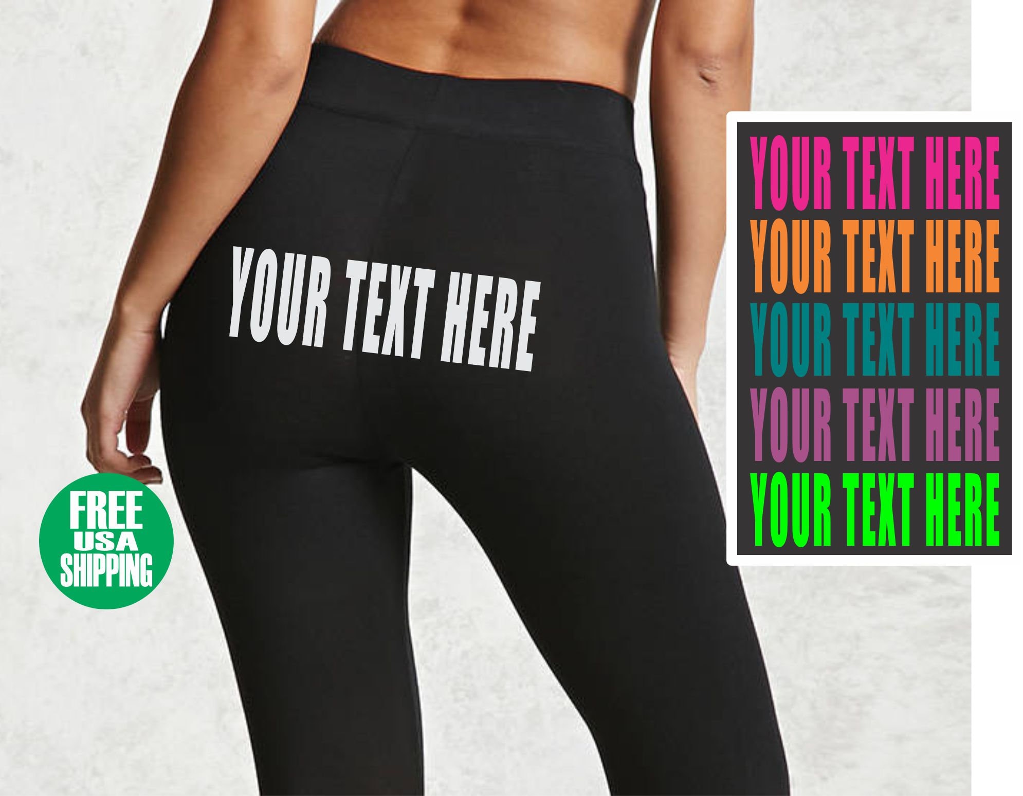 CUSTOM LEGGINGS Black Pants Workout Yoga Gym Your Text Here