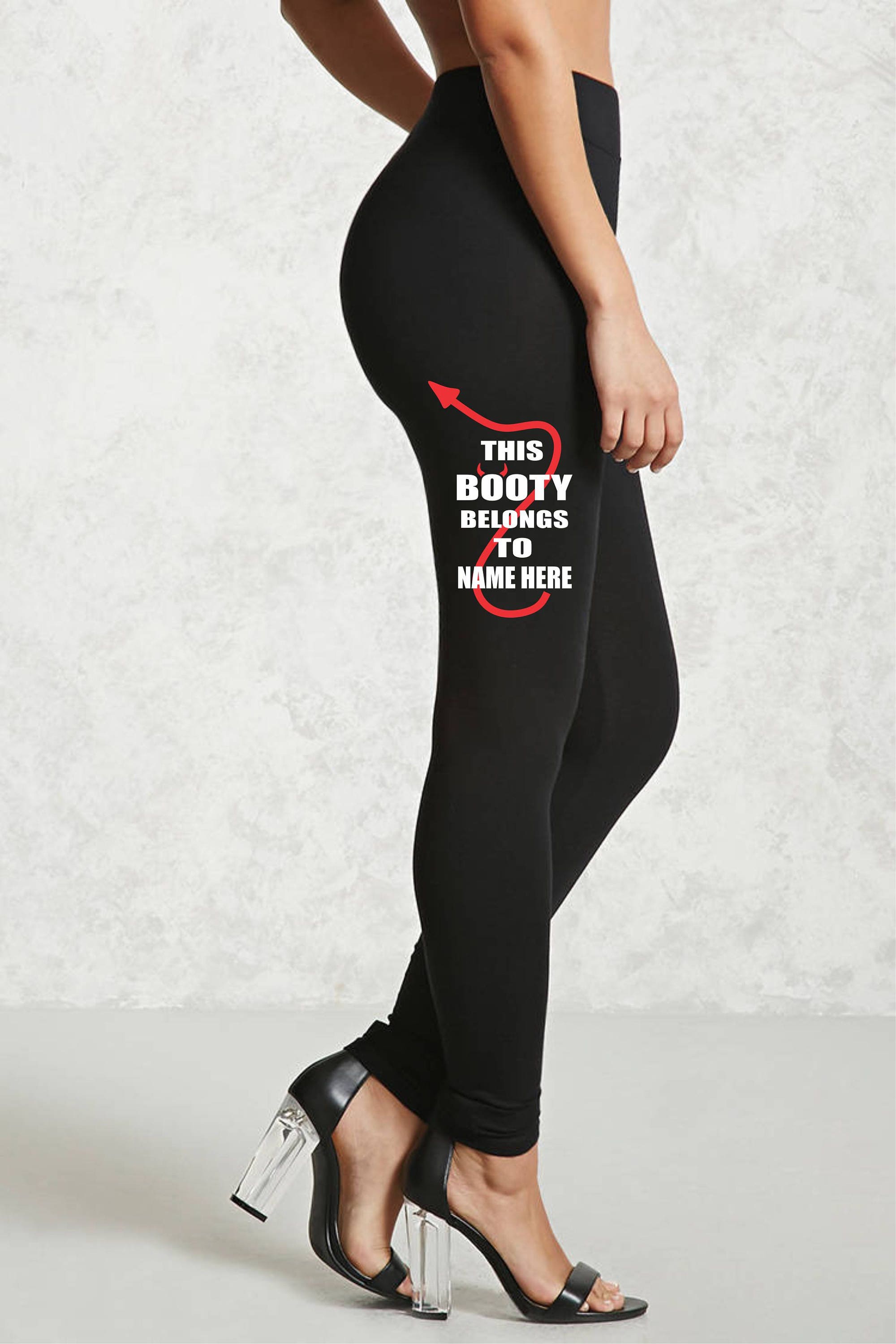 Wedding - BOOTY Yoga NAME Leggings Butt Side Funny Custom Workout This Black Gift Christmas Devil Text to Belongs Etsy Girlfriend Wife Pant