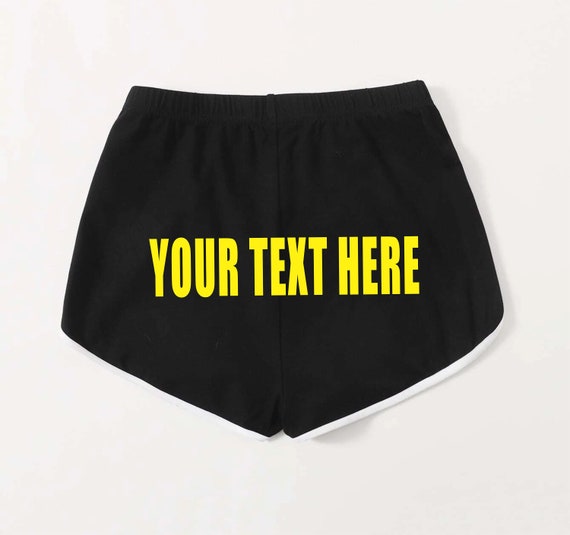 CUSTOM BOOTY SHORTS Black Retro White Trim Cheeky Gym Comfy Printed  Personalized Customized Name Logo Team Company Group Bulk Your Text Here