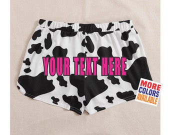 YOUR TEXT HERE Cow Print Lounge Shorts Pj Pajama Dolphin Booty   Cute Custom Print Personalized Customized Name Quote Group Bulk Team