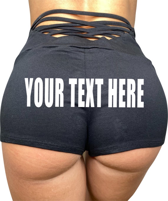 YOUR TEXT HERE Booty Legging Shorts Gym Work Out Crisscross