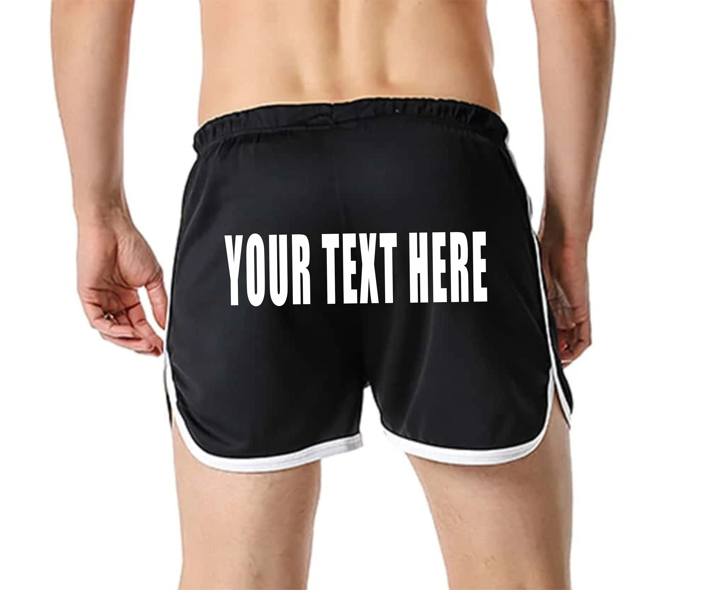 CUSTOM BOOTY SHORTS Black Retro White Trim Cheeky Gym Comfy Printed  Personalized Customized Name Logo Team Company Group Bulk Your Text Here -   Hong Kong