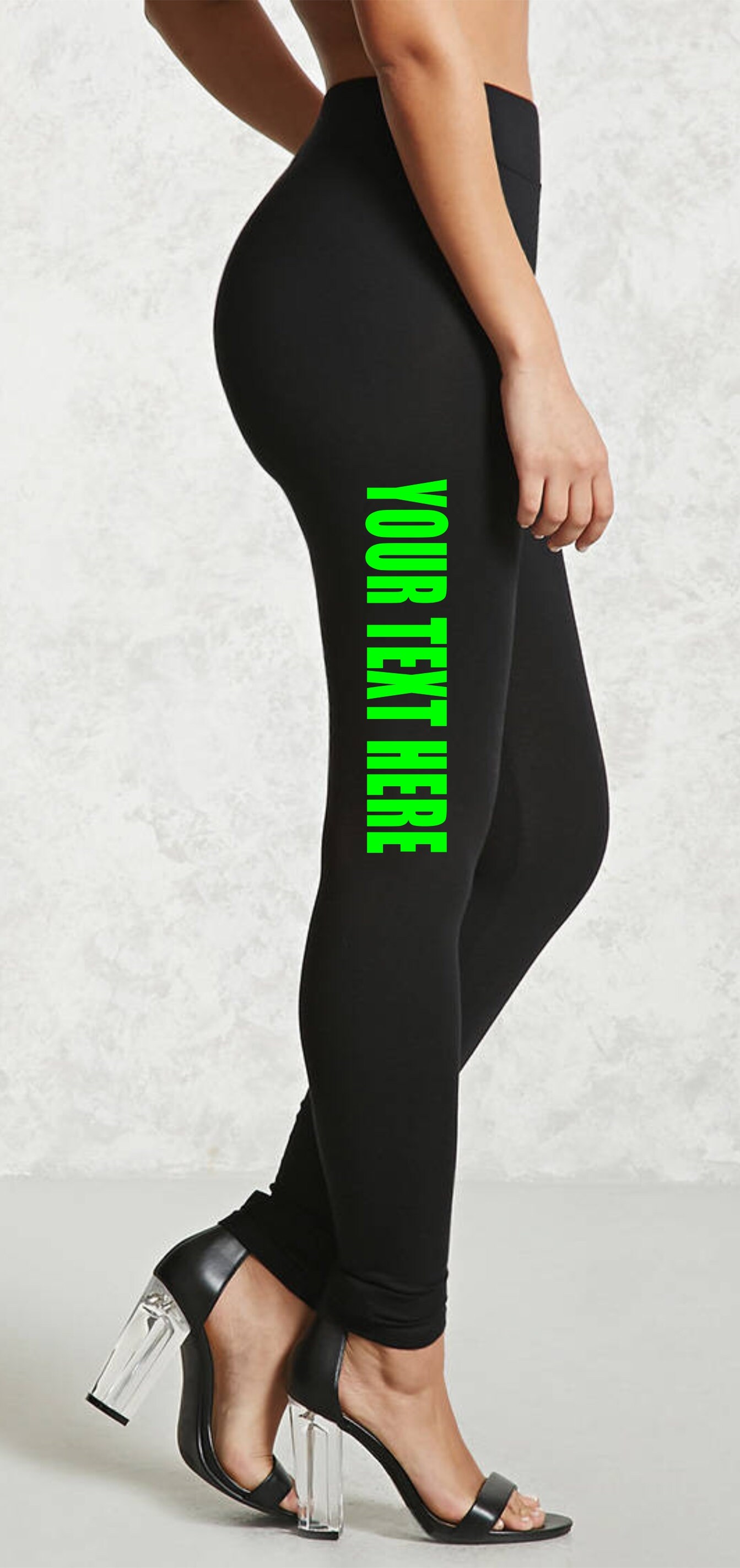 CUSTOM LEGGINGS Black Pants Workout Yoga Gym Side Leg Your Text Here  Personalized Customized Printed Funny Wife Gift Team Bride Party 