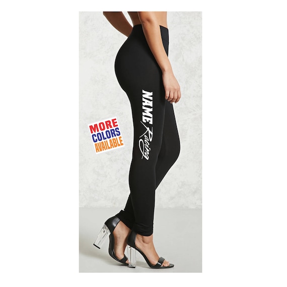 CUSTOM RACING LEGGINGS Black Pants Workout Yoga Side Team Pit Crew Last  Name Motocross Personalized Customized Printed Girl Wife Gift 