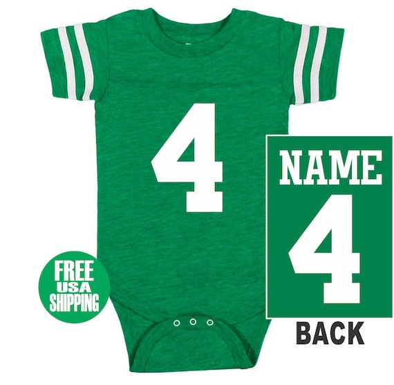 FOOTBALL JERSEY Bodysuit Baby Vintage Green w/ White Shirt Stripe Sleeve One Piece Jersey Boy Girl Custom Personalized Last Name Shower Gift