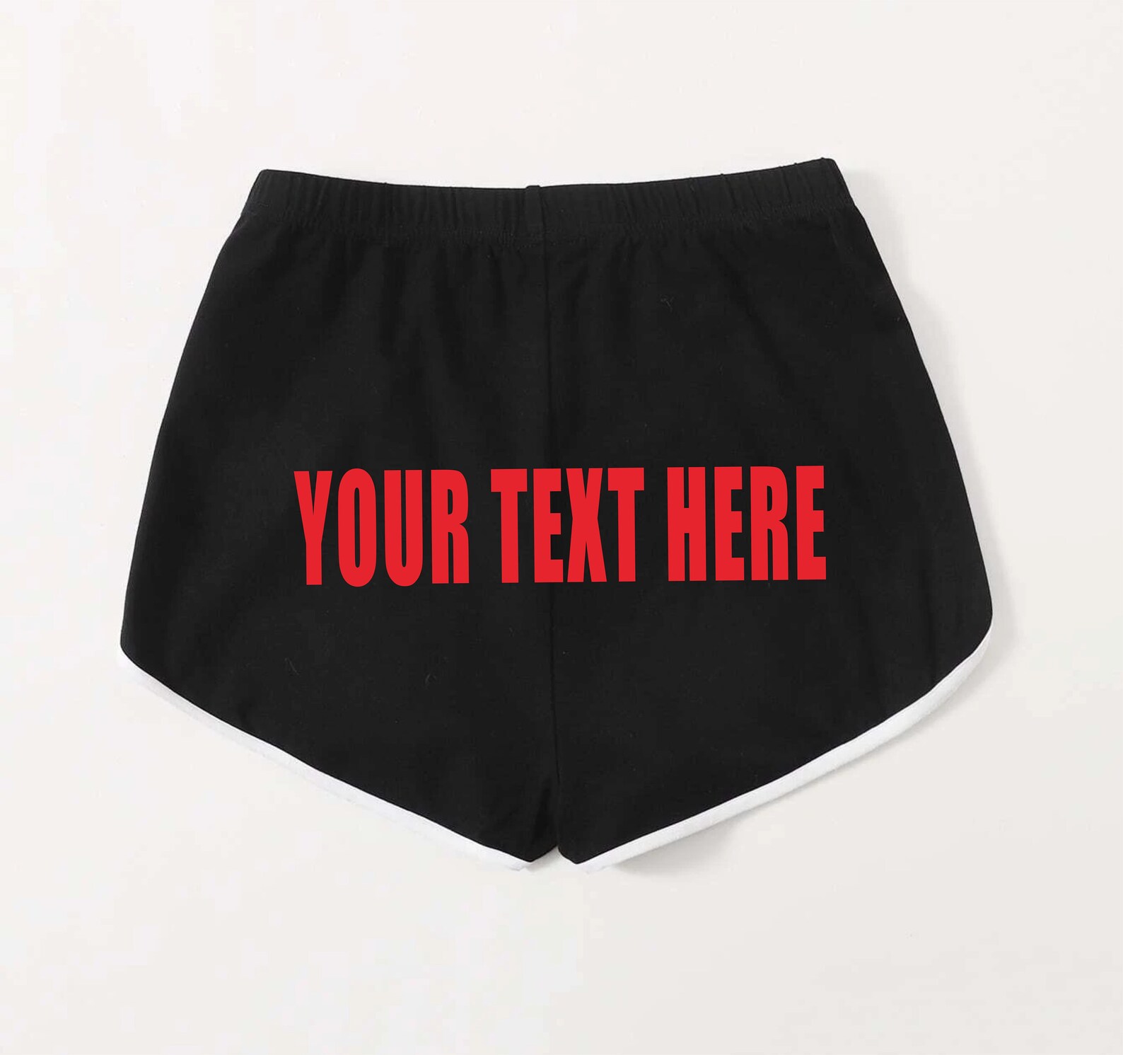 CUSTOM BOOTY SHORTS Black Retro White Trim Cheeky Gym Comfy Printed ...