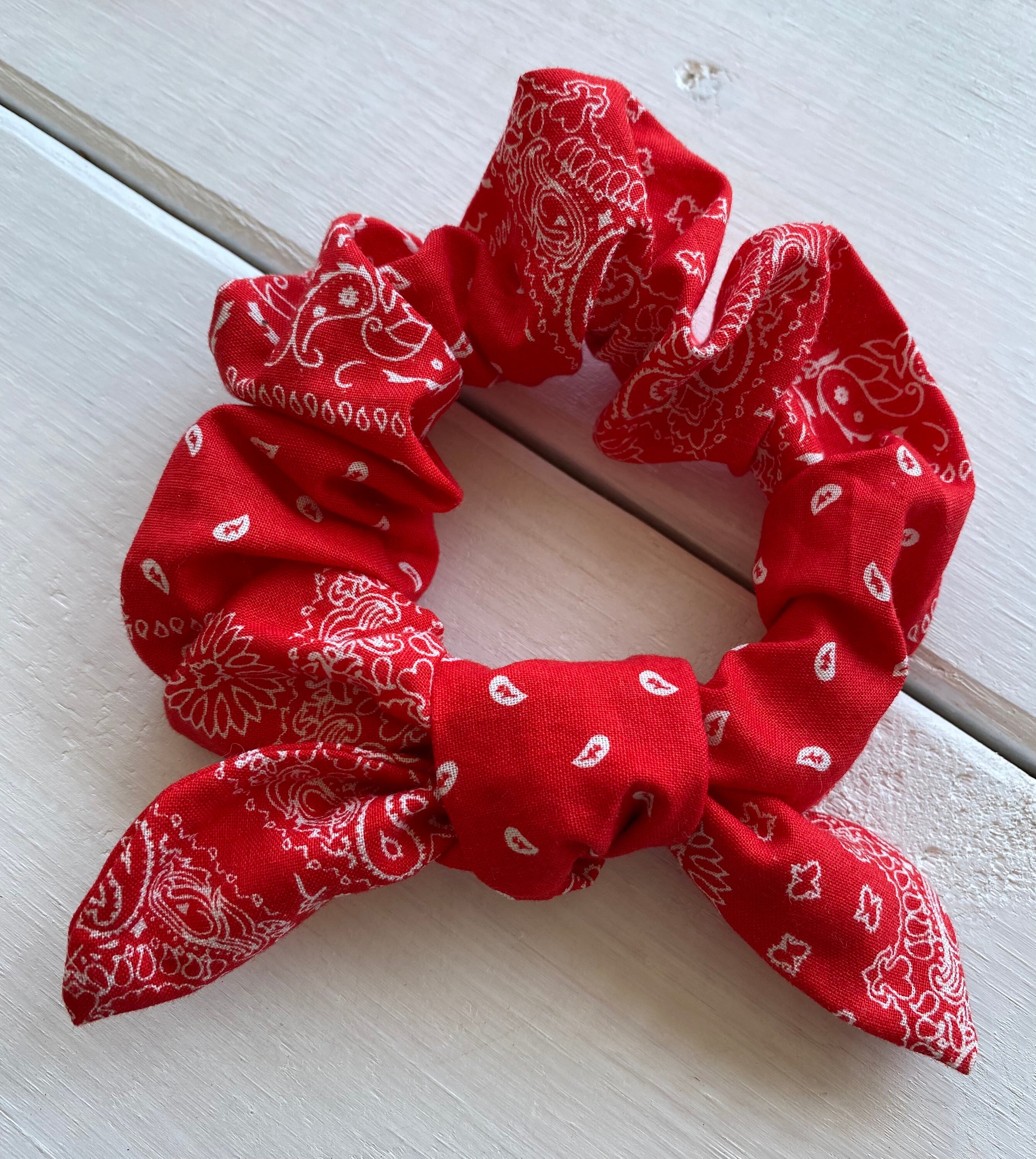 Red Bandana Hair Scrunchie Bandana Scrunchie w/tie Etsy