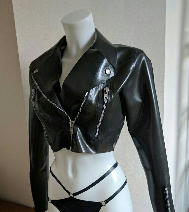 Cropped latex Biker Jacket | Etsy