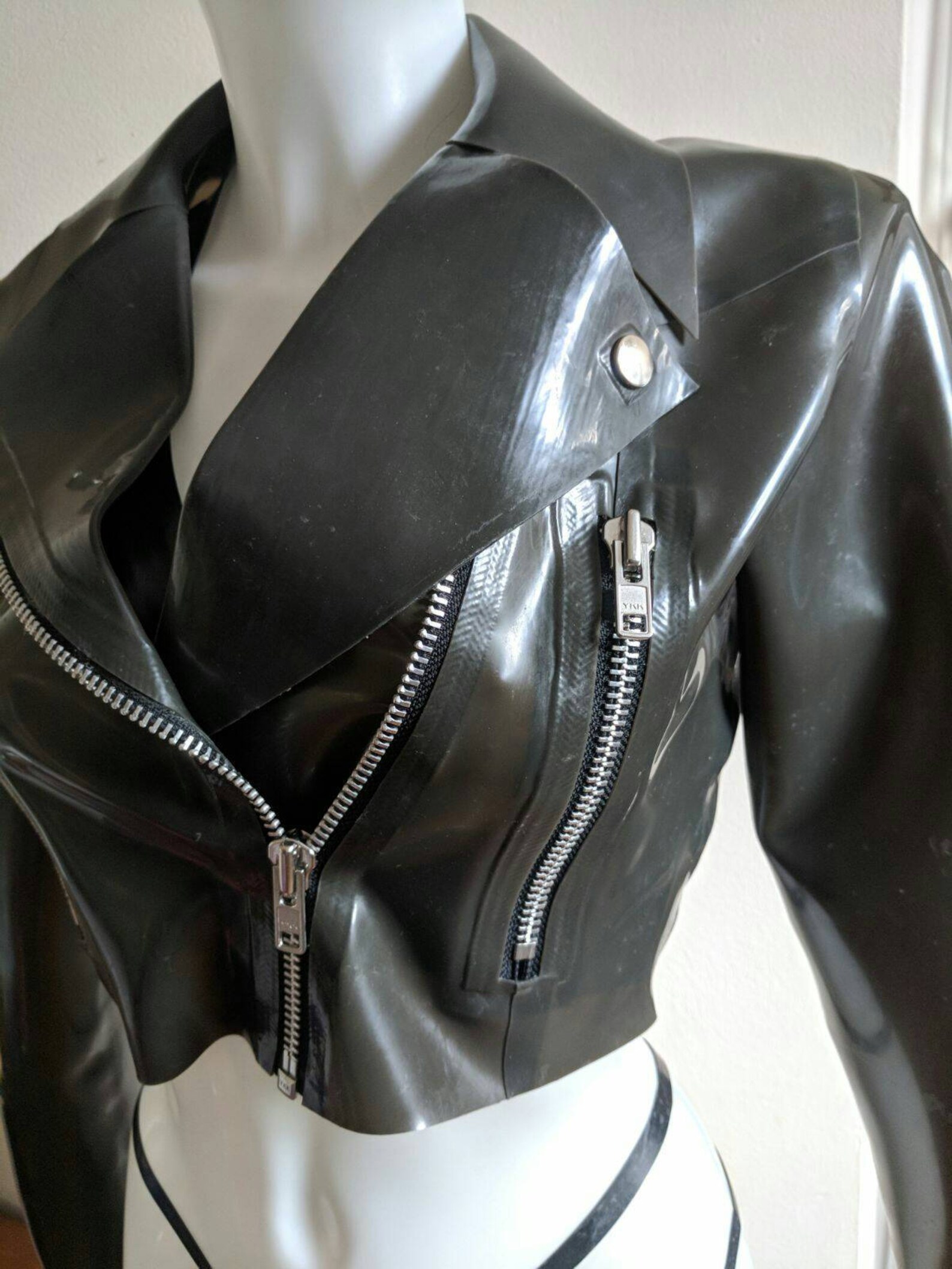 Cropped Latex Biker Jacket Etsy