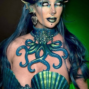 READY TO SHIP - Sunken Siren | Octopus Choker | Sale Halloween Mermaid Bra Headpiece Hat Wearable Art Tentacle Gothic Octopus Tentacles