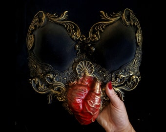 QUEEN OF HEARTS | Macabre Lingerie Anatomical Heart Bra Top Evil Witch Vampire Ghost Gothic Halloween Samhain Showgirl Baroque Burning Man