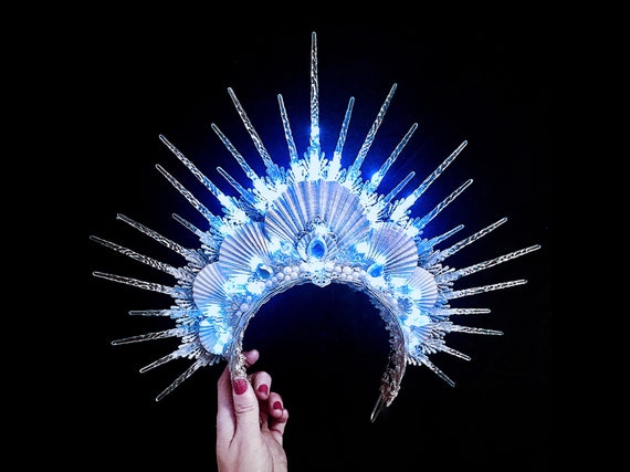 ARCTIC SIREN HALO - Mermaid Crown - Icequeen Tiara Headpiece - Festival Halloween Rave - Burning Man Accessory - Led - Glow in the Dark