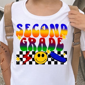 School sublimation design-second grade-back to school png-Second grade tshirt-retro checker design-kid school tee-kids school sublimation
