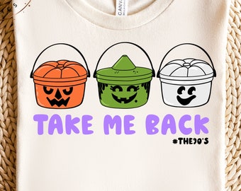 SVG-Retro 90s halloween-bucket svg-take me back-halloween monster design-fall clip art-trick or treat tote design-cricut design-digital file