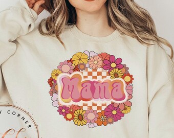 Mother's day png-floral mother's day png design-retro mama png-retro floral sublimation shirt-mother's day gift-checkered mama png design