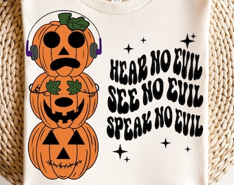 Retro Pumpkin SVG, Hear See Speak No Evil Jack O Lantern (Digital Download)