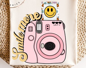 retro sublimation-retro camera png-smile face png-smile more sublimation design-cute png for sublimation-retro floral design-trendy png tee
