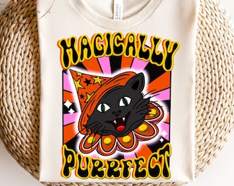 Retro Halloween Cat PNG, Magically Purrfect Design (Digital Download)