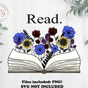 Book with flowers-floral book png-book sublimation-reading-book lovers-vintage-read-wildflower-wildflower book png-sunflower-sticker design