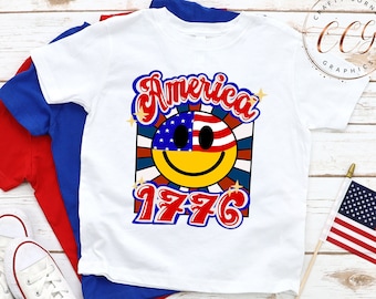 retro 4th of July-July 4th png design-America 1776-smiley face png design-americana clipart-Independence day clipart-July 4th sublimation