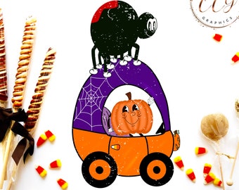 Halloween fall sublimation-retro pumpkin spider png-cute spider-pumpkin-kid shirt-halloween shirt-spooky season-halloween digital design