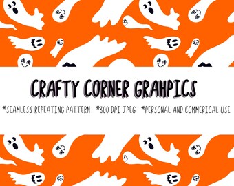 Seamless pattern-halloween seamless pattern-ghost pattern-hand drawn-funny cute ghost design-sublimation ghost design-repeating pattern-fall