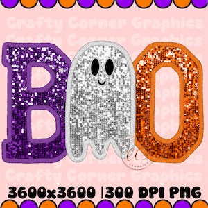 Faux embroidery png|sequin halloween|cute ghost|faux stitch design|fall tshirt|trendy clipart|boo sticker|sublimation|dtf|spooky season|
